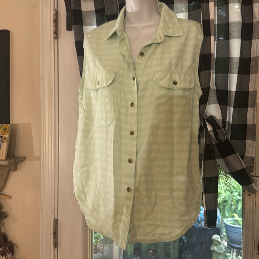The North Face Light Green Sleeveless Button-Down Shirt Large
